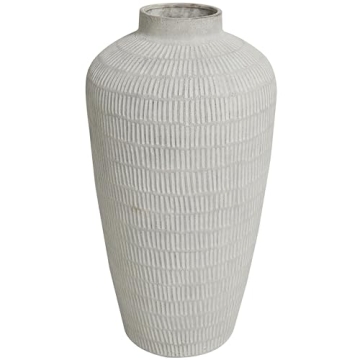 Deco 79 Ceramic Decorative Vase Textured Centerpiece Vase with Linear Pattern, Flower Vase for Home Decoration 12" x 12" x 23", Cream