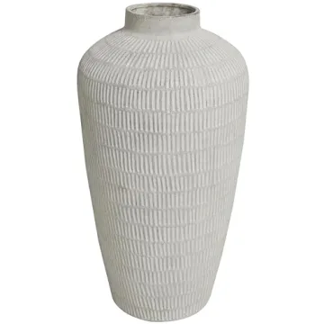 Deco 79 Ceramic Decorative Vase Textured Centerpiece Vase with Linear Pattern, Flower Vase for Home Decoration 12" x 12" x 23", Cream
