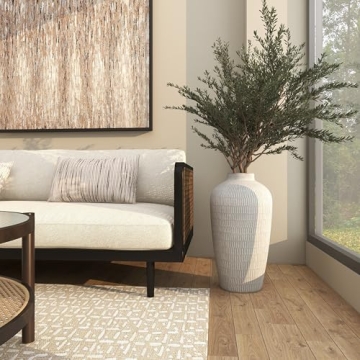 Deco 79 Ceramic Decorative Vase Textured Centerpiece Vase with Linear Pattern, Flower Vase for Home Decoration 12" x 12" x 23", Cream