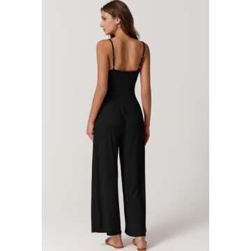 QINSEN Womens Casual Overalls Jumpsuit One Piece Sleeveless Wide Leg Long Pants Rompers with Pockets Black M