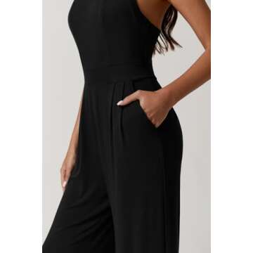 QINSEN Womens Casual Overalls Jumpsuit One Piece Sleeveless Wide Leg Long Pants Rompers with Pockets Black M
