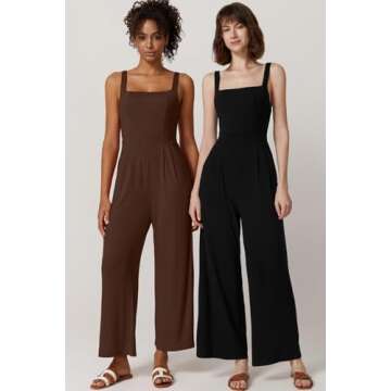 QINSEN Womens Casual Overalls Jumpsuit One Piece Sleeveless Wide Leg Long Pants Rompers with Pockets Black M