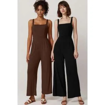 QINSEN Womens Casual Overalls Jumpsuit One Piece Sleeveless Wide Leg Long Pants Rompers with Pockets Black M