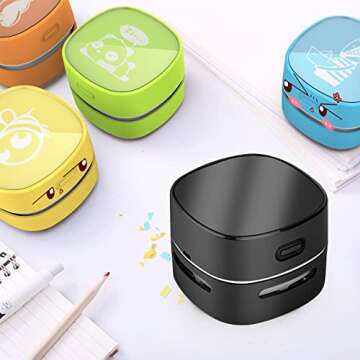 ODISTAR Desktop Vacuum Cleaner,Mini Table dust Sweeper Energy Saving,High Endurance up to 400 mins,Cordless&360º Rotatable Design for Cleaning Hairs,Crumbs,Computer Keyboard (Black Charging)