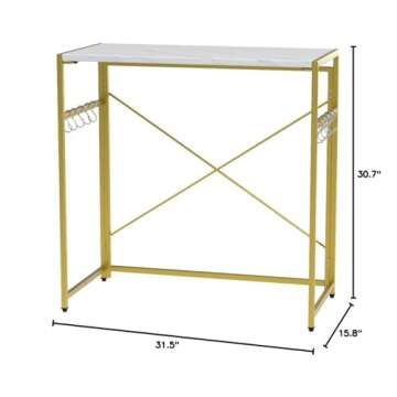Mr IRONSTONE 31.5” Folding Computer Desk, Small Writing Desk Easy Assembly with 10 Hooks, Foldable Metal Frame, Writing Workstation Laptop Table for Home Office (Laminate Marble)