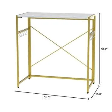 Mr IRONSTONE 31.5” Folding Computer Desk, Small Writing Desk Easy Assembly with 10 Hooks, Foldable Metal Frame, Writing Workstation Laptop Table for Home Office (Laminate Marble)