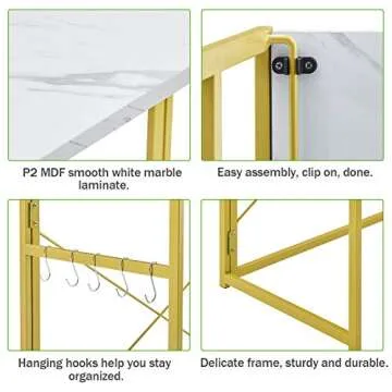 Mr IRONSTONE 31.5” Folding Computer Desk, Small Writing Desk Easy Assembly with 10 Hooks, Foldable Metal Frame, Writing Workstation Laptop Table for Home Office (Laminate Marble)