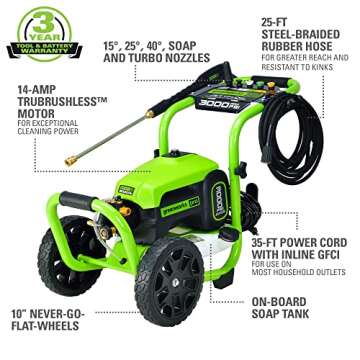 Greenworks 3000 PSI (1.1 GPM) TruBrushless Electric Pressure Washer (PWMA Certified)