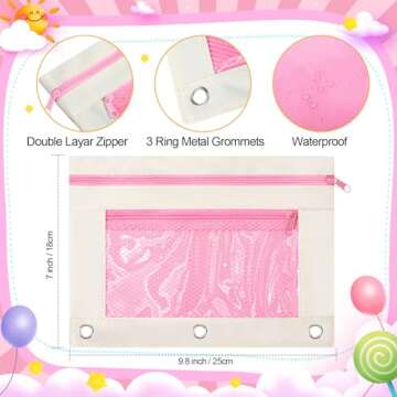 Kosiz 6 Pcs Pencil Pouch, 3 Ring Binder Pencil Pouch, 2 Layer Zipper Pencil Case with Mesh Window, W...