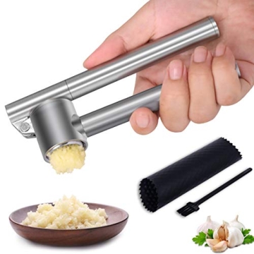 Premium 304 Stainless Steel Garlic Press & Peeler Set - Heavy-duty, Rust Proof