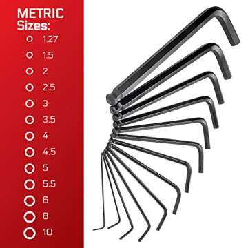 Carbyne 35-Piece Long Arm Ball End Hex (Allen) Key Wrench Set, Inch (Standard)/ Metric/Torx. Includes Metric Hex 1.27mm-10mm, SAE Hex 0.05"-3/8", Torx T10-T50. Heat Treated S2 Steel