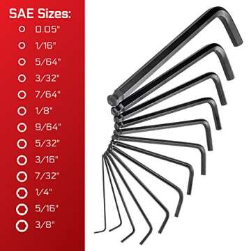 Carbyne 35-Piece Long Arm Ball End Hex (Allen) Key Wrench Set, Inch (Standard)/ Metric/Torx. Includes Metric Hex 1.27mm-10mm, SAE Hex 0.05"-3/8", Torx T10-T50. Heat Treated S2 Steel