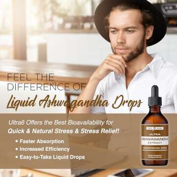 Ultra6 Nutrition Ashwagandha Liquid Drops - Organic Ashwagandha Supplements with Rhodiola Rosea Tincture - Root Extract for Mood and Energy - Supplement for Men & Women