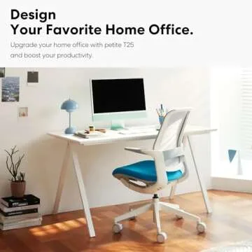 SIDIZ T25 Petite Ergonomic Office Chair : Home Office Desk Chair for Petite Women (4' 9" or Over), Adjustable Seat Height, Weight-Activated Auto Fit Tilt, Gaming Chair (White Mesh, Bright Blue Seat)