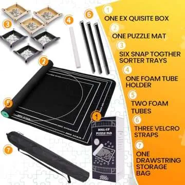 Pohxev Jigsaw Puzzle Mat Roll Up, Portable Saver Pad 48” x 30.7” Up to 2000 Pieces, Puzzle Matt Rollup with Non-Slip Rubber Bottom & Smooth Top. (6 Puzzle Sorting Trays & 1 Storage Bag)