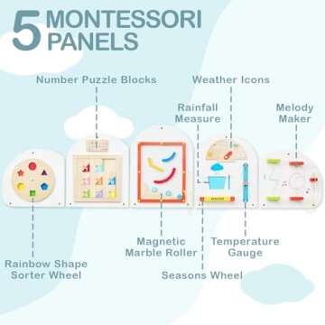 Monläurd® Cloud Montessori Busy Board, Sensory Board, Interactive Toys, Wooden Toys, Learning Toys, Wall Toys, Boys and Girls 6M+