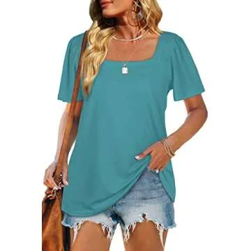 WIHOLL Women's Square Neck Summer T-Shirt