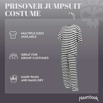 Prisoner Jumpsuit Halloween Costume - Unisex Inmate Jail Costume - Unisex for Adults - White and Black X-Large