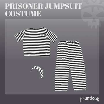 Prisoner Jumpsuit Halloween Costume - Unisex Inmate Jail Costume - Unisex for Adults - White and Black X-Large