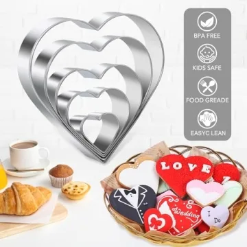 Heart Cookie Cutter Set - 5 Pcs Heart Shaped Cookie Cutters for Valentines Day Holiday Birthday Party - Stainless Steel (4.21" 3.43" 2.64" 1.97" 1.18")