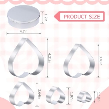 Heart Cookie Cutter Set - 5 Pcs Heart Shaped Cookie Cutters for Valentines Day Holiday Birthday Party - Stainless Steel (4.21" 3.43" 2.64" 1.97" 1.18")