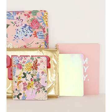 ban.do Rough Draft Large Spiral Notebook, 11" x 9" with Pockets and 160 College Rules Pages, I am very busy (pink/holographic)