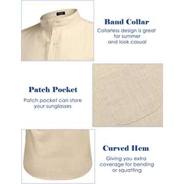 COOFANDY Men's Cotton Linen Shirt Long Sleeve Beach Band Shirts Casual Summer Lightweight Top (Cream L)