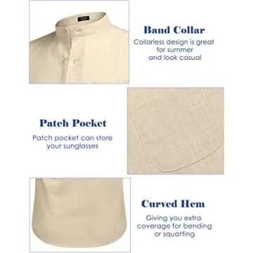 COOFANDY Men's Cotton Linen Shirt Long Sleeve Beach Band Shirts Casual Summer Lightweight Top (Cream L)