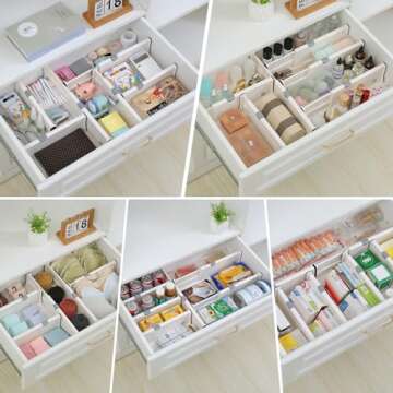 Qozary 8 Pack Adjustable Drawer Dividers Organizer Separators Expandable from 10.9-17.2", Plastic Dresser Organizer for Bedroom, Bathroom, Closet, Baby Drawer, Office Desk, Kitchen Storage