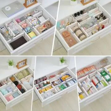Qozary 8 Pack Adjustable Drawer Dividers Organizer Separators Expandable from 10.9-17.2", Plastic Dresser Organizer for Bedroom, Bathroom, Closet, Baby Drawer, Office Desk, Kitchen Storage
