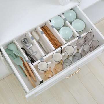 Qozary 8 Pack Adjustable Drawer Dividers Organizer Separators Expandable from 10.9-17.2", Plastic Dresser Organizer for Bedroom, Bathroom, Closet, Baby Drawer, Office Desk, Kitchen Storage