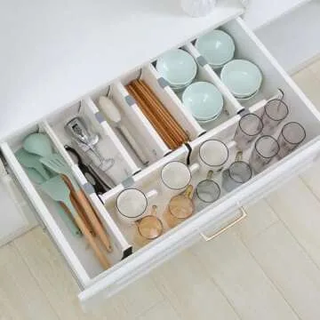 Qozary 8 Pack Adjustable Drawer Dividers Organizer Separators Expandable from 10.9-17.2", Plastic Dresser Organizer for Bedroom, Bathroom, Closet, Baby Drawer, Office Desk, Kitchen Storage