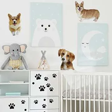 109 Pieces Dogs and Paws Wall Decals Realistic 3D Dog Stickers Dog Prints Decals Paws Vinyl Wall Stickers for Bedroom Living Room Bathroom Home Wall DIY Decor