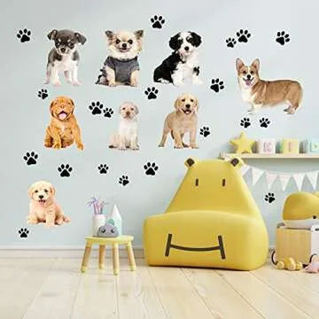 109 Pieces Dogs and Paws Wall Decals Realistic 3D Dog Stickers Dog Prints Decals Paws Vinyl Wall Stickers for Bedroom Living Room Bathroom Home Wall DIY Decor