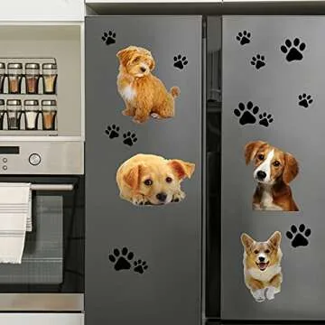 109 Pieces Dogs and Paws Wall Decals Realistic 3D Dog Stickers Dog Prints Decals Paws Vinyl Wall Stickers for Bedroom Living Room Bathroom Home Wall DIY Decor