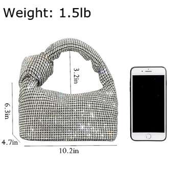 UMREN Bling Full Glitter Knotted Handbag for Women Crystal Rhinestone Hobo Dumpling Bag Diamond Evening Clutch Crossbody Purse Gold-A