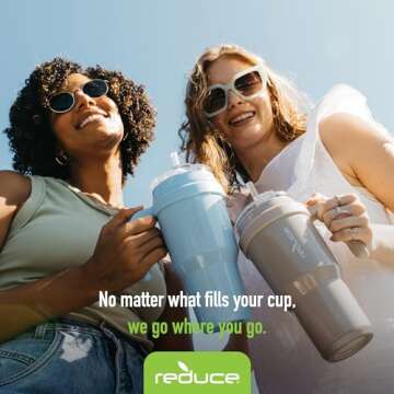 REDUCE 40 oz Stainless Steel Tumbler with Handle - Dual-Wall Vacuum Insulated Travel Mug, Sweat-Proof Lid & Reusable Straw - Keeps Drinks Cold for 24 Hrs, Fits Cupholders, Dishwasher Safe - Phantom