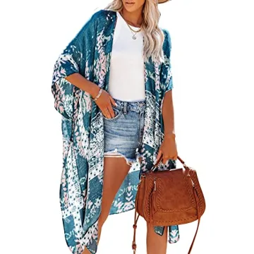 Moss Rose Women's Beach Cover up Swimsuit Kimono with Bohemian Floral Print, Loose Casual Resort Wea...