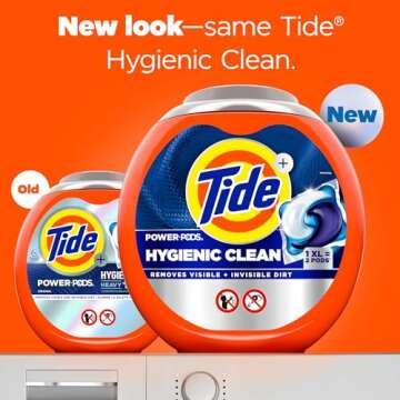 Tide Power PODs Hygienic Clean Heavy Duty Liquid Laundry Detergent Pacs, Free and Clear of Dyes and ...