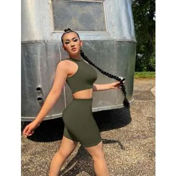 GOBLES Women's Sleeveless Crop Top & Shorts Set in Olive