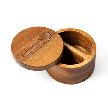 DecoVibe Acacia Salt Box Divided with Magnetic Swivel - 2-Compartment Wooden Spice Cellar - Elegant ...