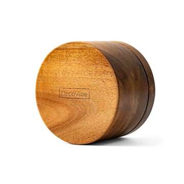 DecoVibe Acacia Salt Box Divided with Magnetic Swivel - 2-Compartment Wooden Spice Cellar - Elegant Wood Storage Keeper for Condiments, Seasoning, Pepper - Attached Spoon on Lid Cover - 3.9x3.9x2.5"