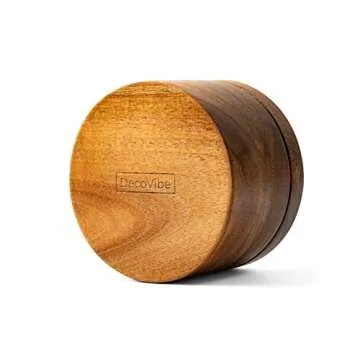 DecoVibe Acacia Salt Box Divided with Magnetic Swivel - 2-Compartment Wooden Spice Cellar - Elegant Wood Storage Keeper for Condiments, Seasoning, Pepper - Attached Spoon on Lid Cover - 3.9x3.9x2.5"