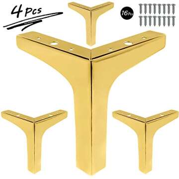 Seimneire 4pcs 7 Inch Furniture Legs, Modern Style Furniture Sofa Legs Metal Luxury Gold Triangle Fe...