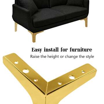 Seimneire 4pcs 7 Inch Furniture Legs, Modern Style Furniture Sofa Legs Metal Luxury Gold Triangle Feet for Table Cupboard Sofa Couch Chair