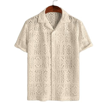 Men's Lace Sheer Button Down Shirt for Stylish Summer Wear