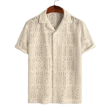 Men's Lace Sheer Button Down Shirt for Stylish Summer Wear