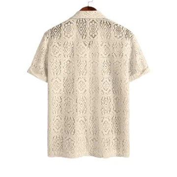 Men's Lace Sheer Button Down Shirt for Stylish Summer Wear