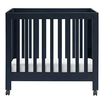 Babyletto Origami Mini Portable Folding Crib with Wheels in Navy, 2 Adjustable Mattress Positions, Greenguard Gold Certified