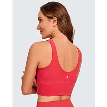 CRZ YOGA High Neck Longline Sports Bra for Women - V-Back Cropped Tank Tops Wireless Padded Workout Yoga Bras Crimson Medium